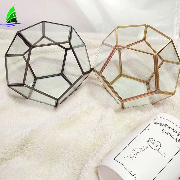 Wholesale handmade glass vase souvenir copper geometric Terrarium