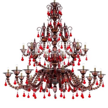 Antique murano glass chandelier in red colour