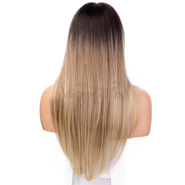 Vigorous Ombre Lace Front Wigs for Women Long Natural Straight Black to Blonde Synthetic Wig with Middle Part Ladies Wigs