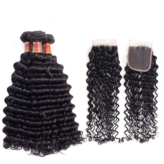 Deep Wave Bundles With Closure Cuticle Aligned Deep Wave Brazilian Virgin Human Hair