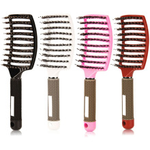 Multicolor Large Curved Porcine Mane Hairdressing Comb with Wide Toothed Design for Smooth Curly Hair