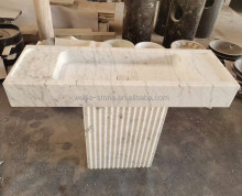 Modern Freestanding Rectangle Carrara White Marble Vanity Cabinet with Washbasin Sink