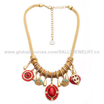 18K gold-plated metal necklaces, made of alloy/rhinestone/metal, various colors/sizes are available