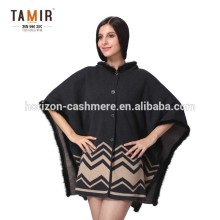 Women Jacquard Cashmere Poncho, Fashionable Black Cashmere Poncho
