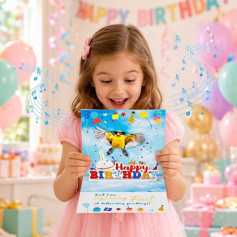 tańcząca kartka urodzinowa ptaka dancing bird birthday card