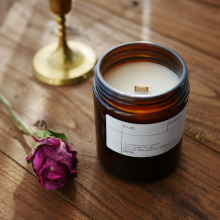 Wooden Wick Amber Glass Container Coconut Wax Candle