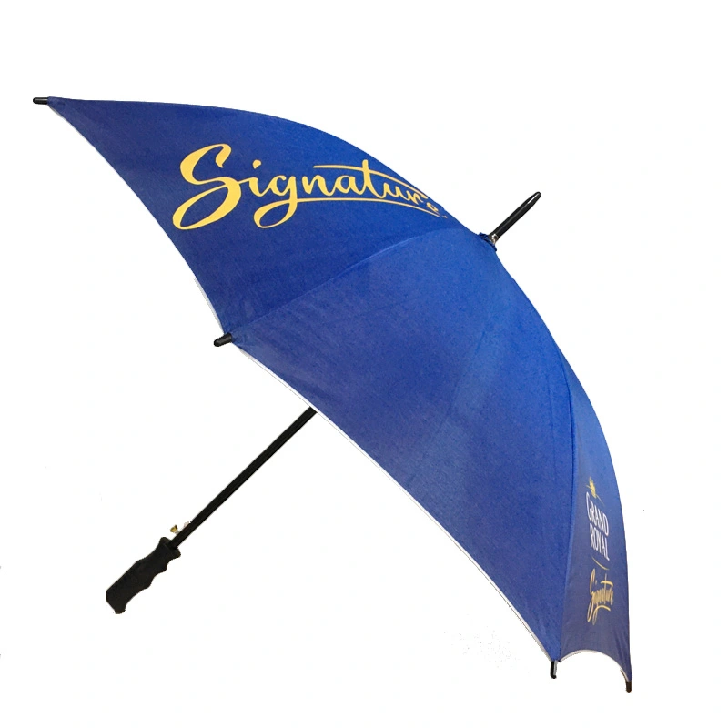 High Quality Double Rib Auto Open Custom Printing Golf Umbrella with Flashlight