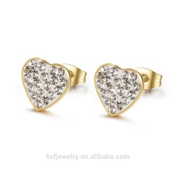 Heart Design Earrings Jewelry Women's Crystal Gold Plated Stud Earrings