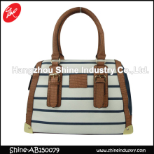 Stripe fashion handbag/PU stylish brand handbag/bag manufacturer