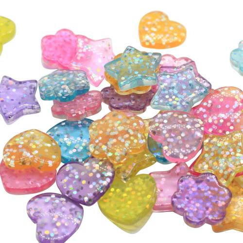 Resina mixta Bling Glitter Corazón Estrella Flor Cabochon Flatback Decoración Artesanía Adornos para Scrapbooking Accesorios de bricolaje