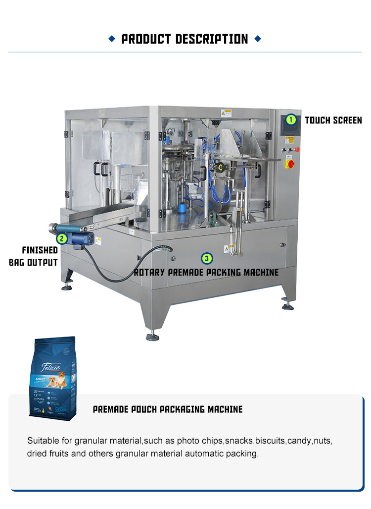 Stand Up Heavy Sealing Bag Automatic Premade Pouch Packaging Machine For Salt Tea Rice Nut Snack Dry Food Filling In Cheap Price