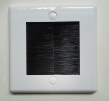 White brush cable entry wall faceplate with bristles