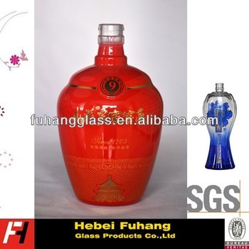 Different Painted glass bottles for liquor