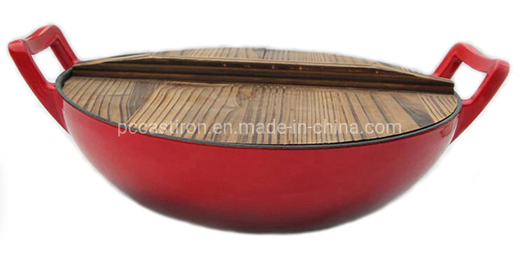 Customize Cast Iron Wok with Wooden Lid