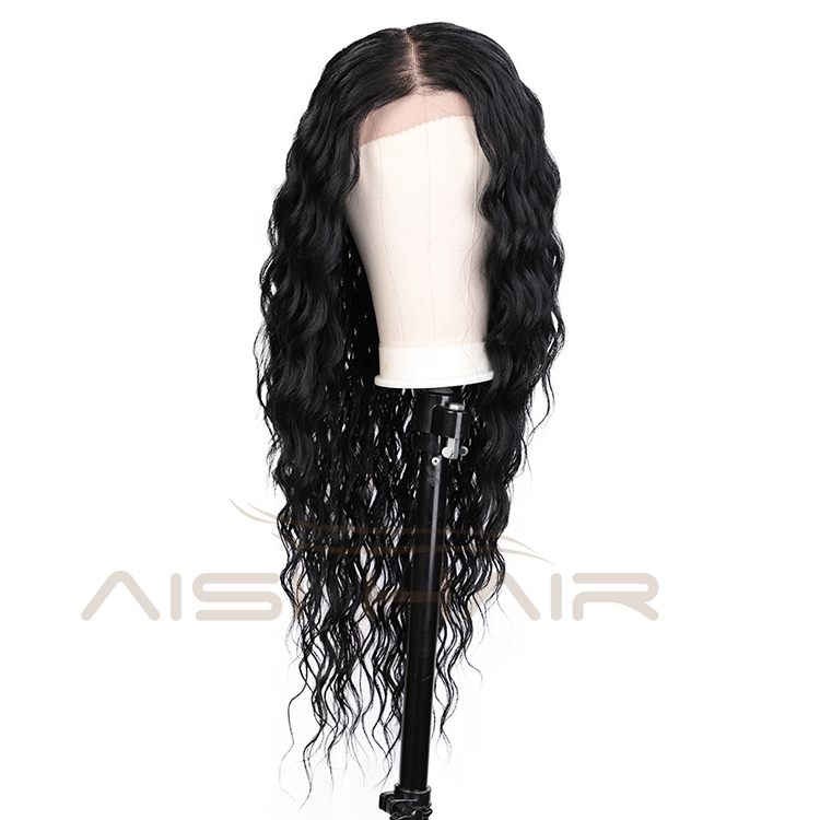 Aisi Hair High Quality 22 Inch Long Wavy Black Color Wig Water Wave Swiss Lace Wig Wholesale Synthetic Hair Wigs For Black Women