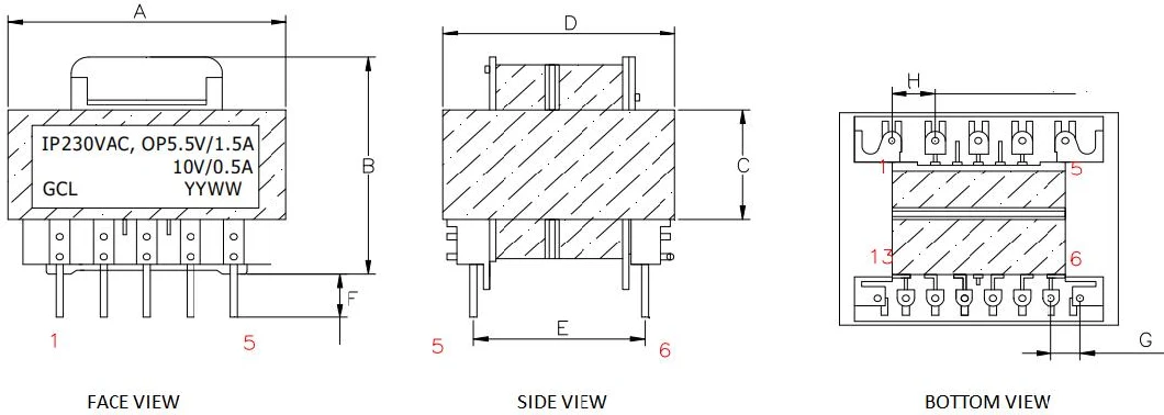 Low Frequency Ei Type 5va/6va/8va/9va/10va Vacuum Filling Mini PCB Mounting Encapsulated Transformer