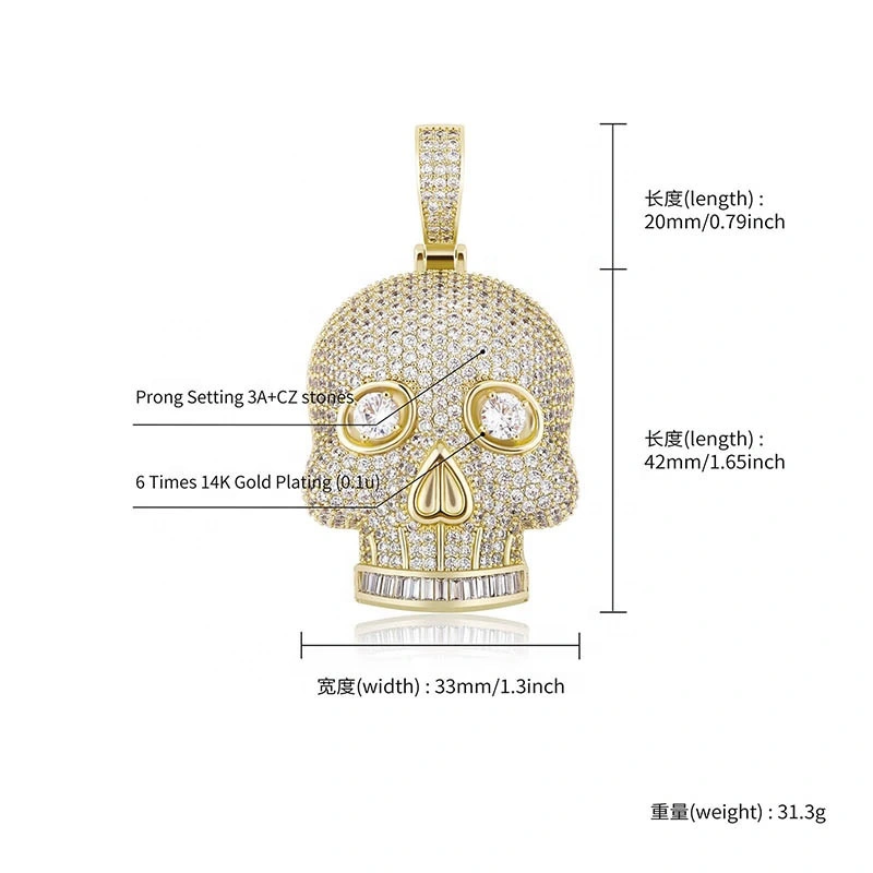 New Skull Pendant Necklace Gold Color Tennis Chain High Quality Ice Micro Pave Cubic Zirconia Hip Hop Fashion Necklace Jewellery