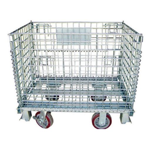 Folding roll wire cage with wheels