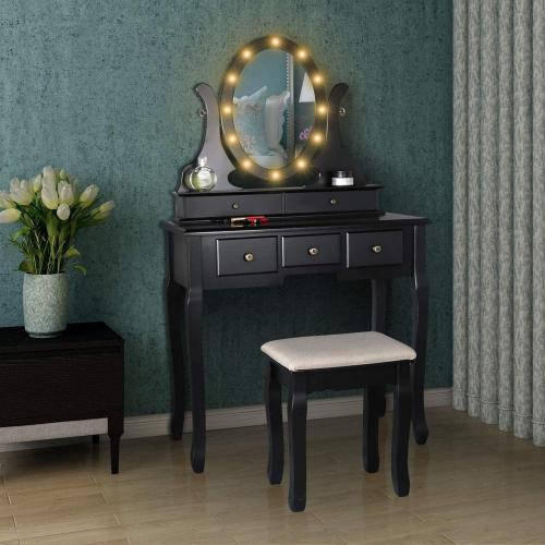 Makeup Dressing Table and Cushioned Stool Set