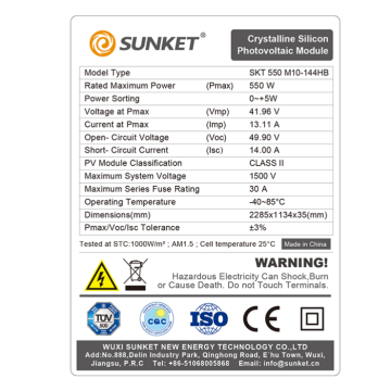 Zonnepaneel 550w 182mm cellen half gesneden paneel