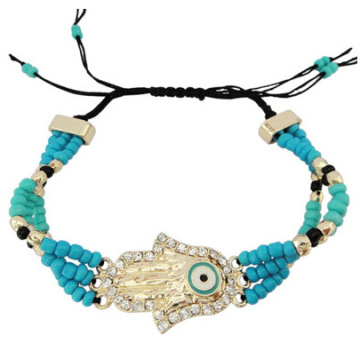 Handmade Adjustable Bead Bracelet With Hamsa Lucky Eye Charm