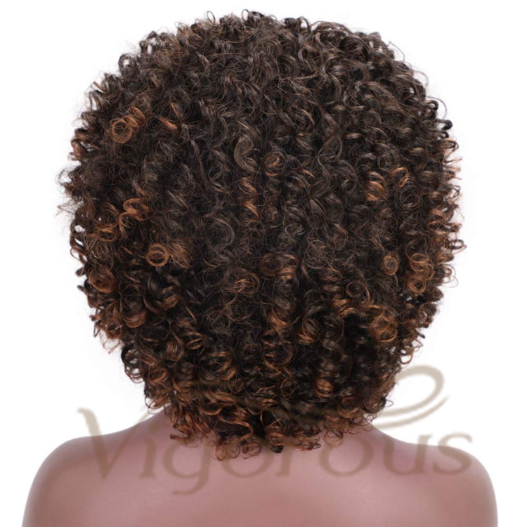 Vigorous Hot Selling Cheap Price Short Fluffy Kinky Curly Ombre Color Machine Made Cosplay For Black Women Synthetic Hair Wigs