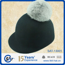 black waterproof baseball cap with big pompon, quality pure wool felt hat