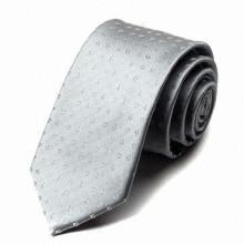 Silver gray dots jacquard 100% silk tie