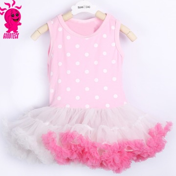 Wholesale girl's pink dot tutu dress, girls puffy sleeveless tutu dress