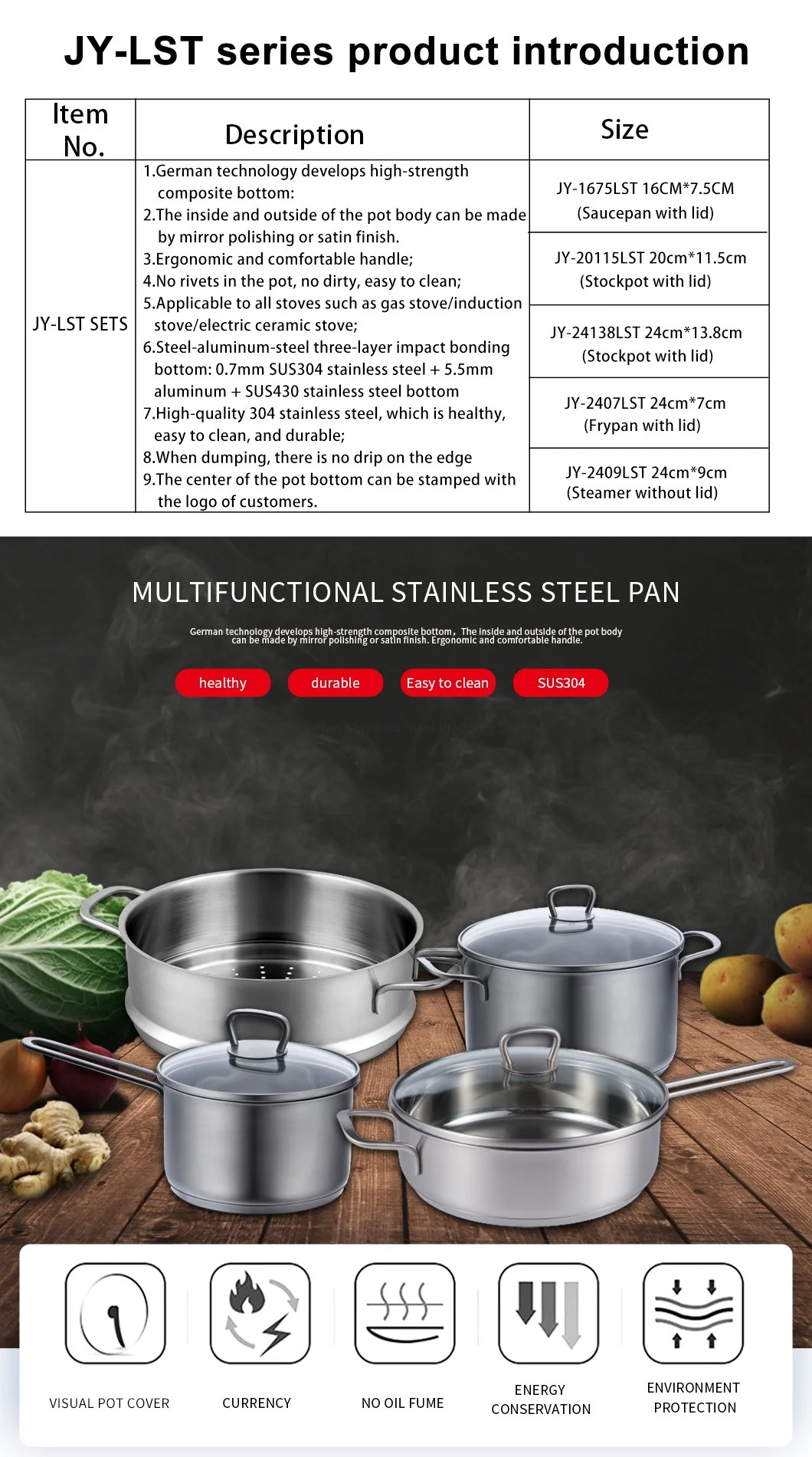 Hot Sale Stainless Steel Non Stick Pans Deep Milk Pot Panci Panci Saucepan Jy-1675lst