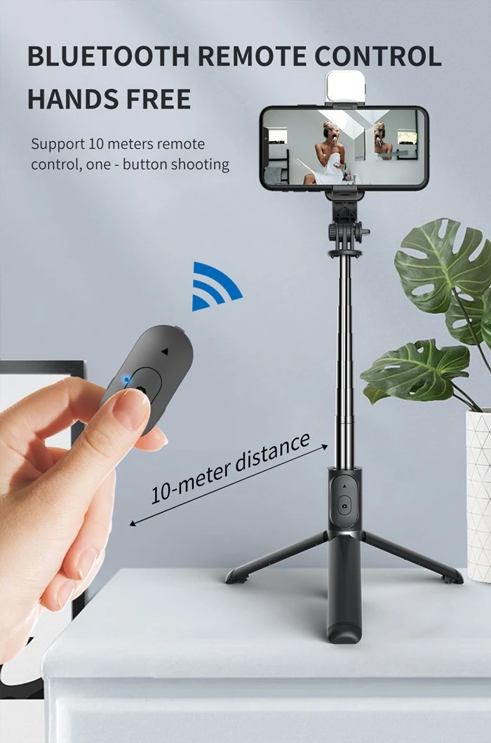 Q03s LED Light Foldable Tripod Bluetooth Selfie Stick with Telescopic Pole