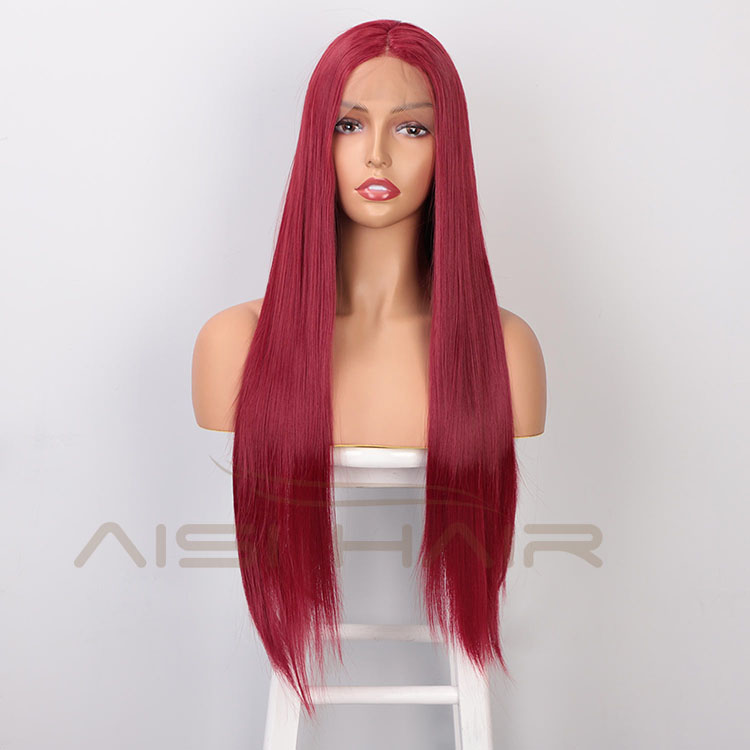 Aisi Hair New Design Long Silky Straight Red Color Wig Heat Swiss Lace Front Wig Middle Part Lace Frontal Wigs For Women