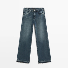 Women's casual cotton blend mid waist flared loose jeans