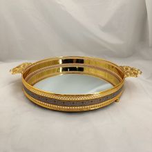 Silver Plated Round Metal Fruit Serving Bowl Rolling Tray