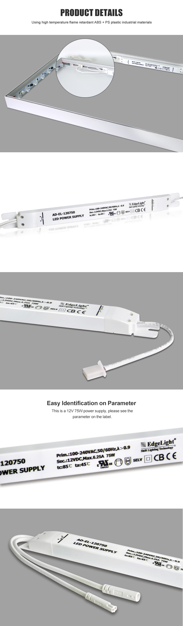 Edgelight transformer 75w hot sale linear power supply , CE ROHS listed led power supply built in