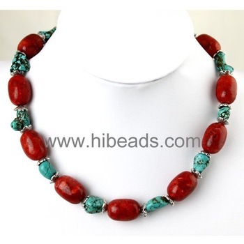 red charms coral blue turquoise necklace wholesale Coral-jewelry-0066-028