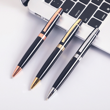 SHULI Biro Pen - Black/Rose Gold Steel Ballpoint Pen with Custom Logo