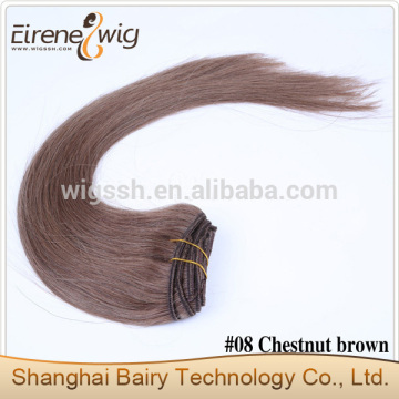 wave human hair weft,Brown color clip in hair extens