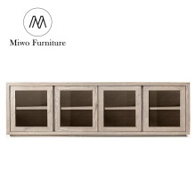 French Contemporary Reclaimed Oak 4-Door Media Console TV Cabinet