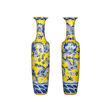 Hand-Carved Yellow Chinese Antique Ceramic Floor Vase
