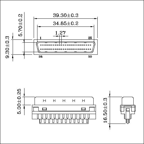 1.27mm Series 50P Cable Plug Connector Solder 1.27mm Series 50P Cable Plug Connector Solder