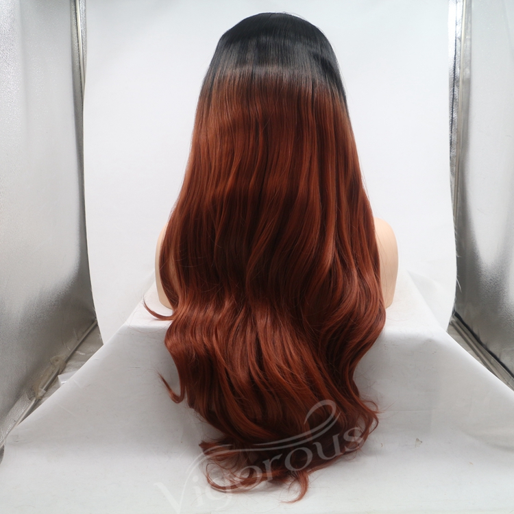 Vigorous red ombre long straight premium high quality wholesale black women synthetic hair wigs with lace front
