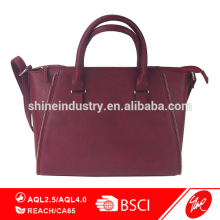 Burgundy PU Zippered Tote Bag