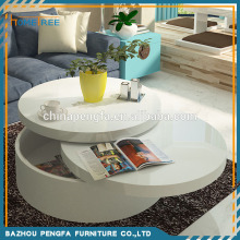 Mutifunction White High Gloss Coffee Table, Round Coffee Table, Rotating Coffee Table