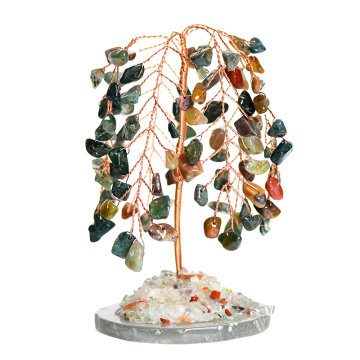 Raw Moss Agate Willow Copper Wire Agate Base Lucky Tree Spiritual Meditation Energy Room Office Desk Decor