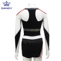 Aangepaste metallic stof strass cheerleading uniformen