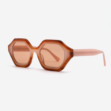 Hexagon and irregular Dimensional acetate Female Sunglasses