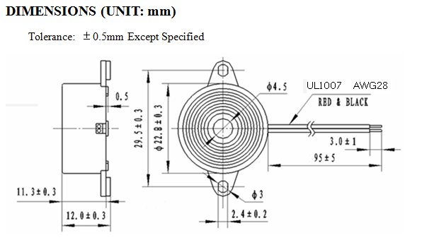 23mm piezo buzzer