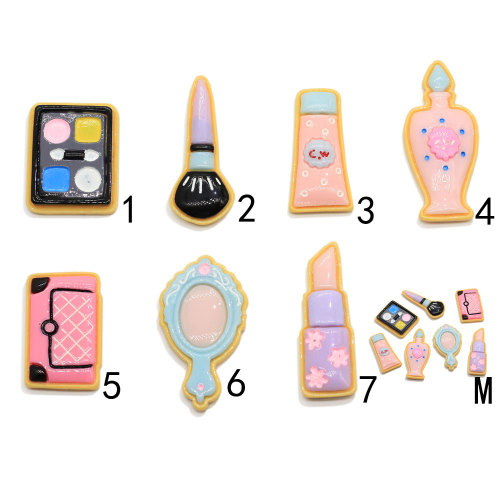 Hot Popular &amp; Kawaii Make Up Set Flatback Resina Cabujones Nail Polisa Espejo Lápiz labial Maquillaje Slime Charms Adornos