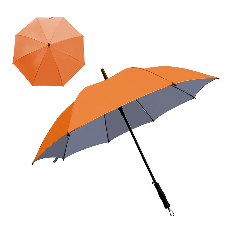 High Quality Auto Open 27 Inch Black Fiber 8 Ribs Rainproof Polyester Fabric Straight Umbrella with Custom Logo Print